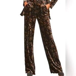 Veronica Beard Edia Velvet Floral Wide-Leg Trouser Pants Size 8